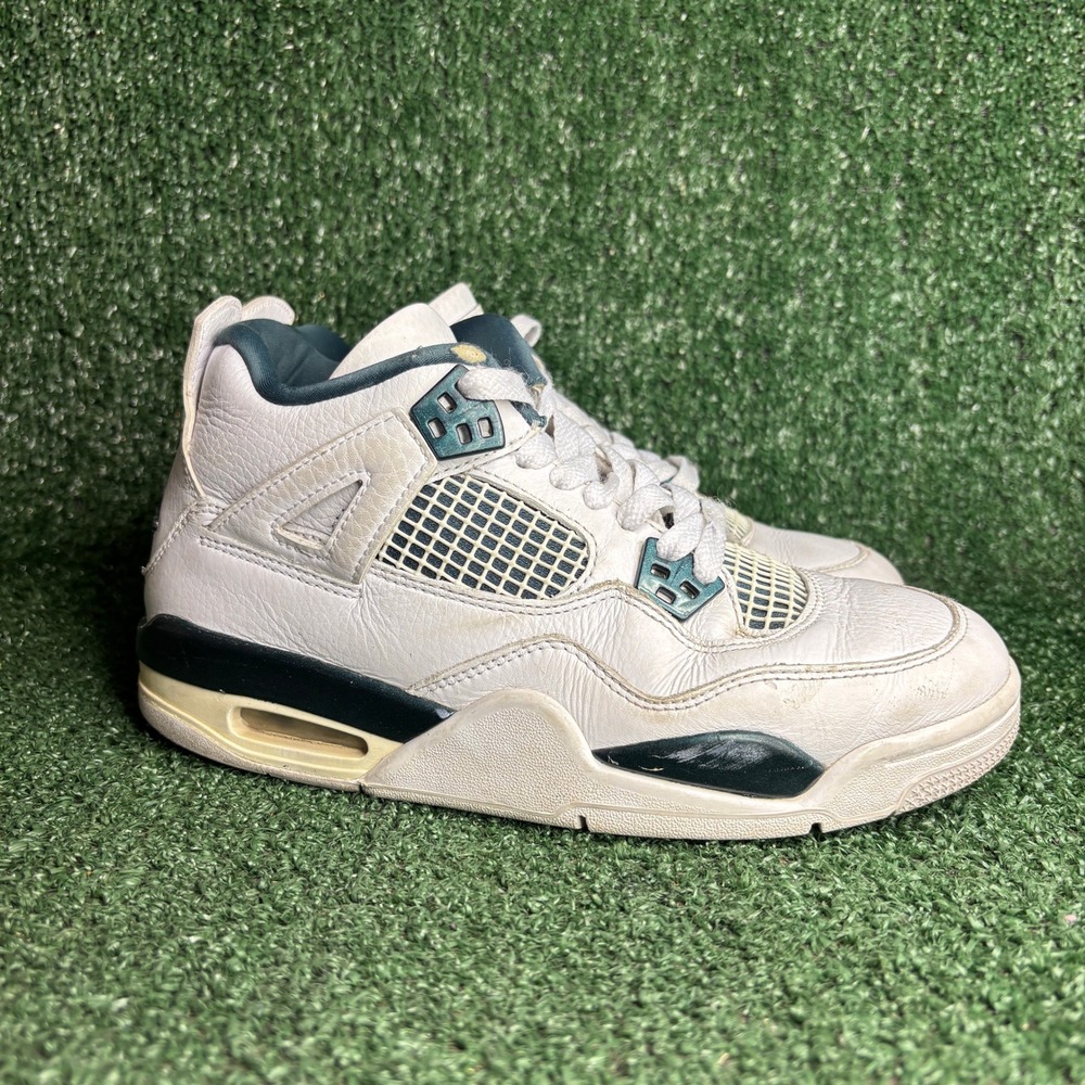Jordan 4 Retro Oxidized Green Leather Metallic Athletic Sneaker White Youth 6Y